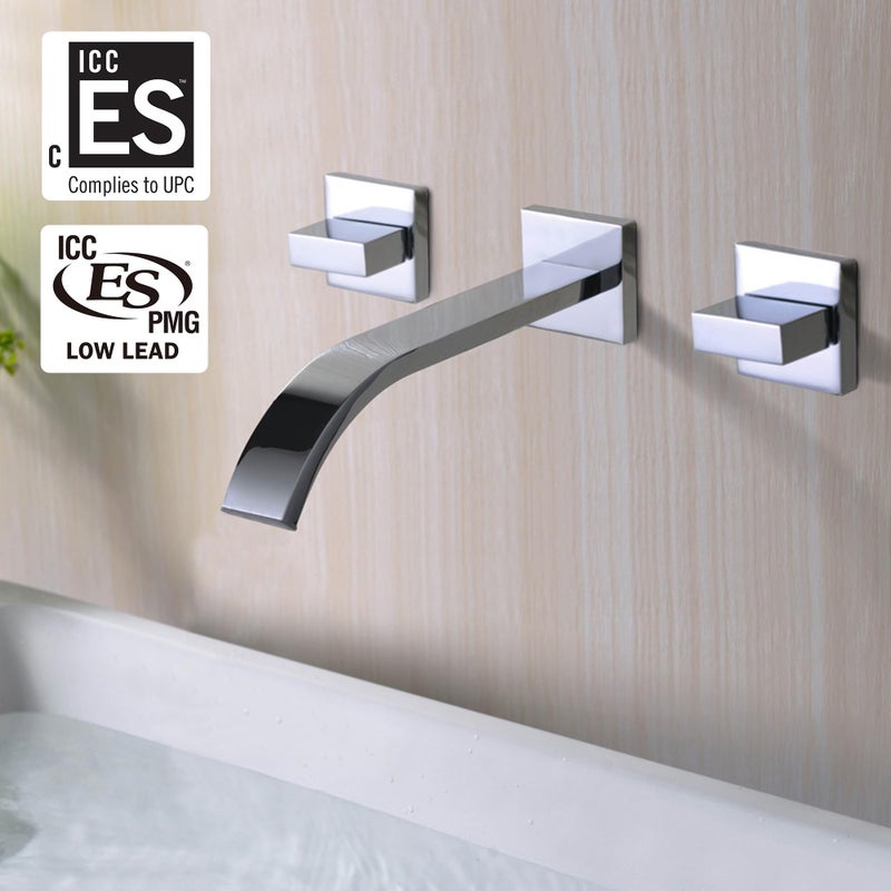 Sumerain Wall Mount Lavatory Faucet Two Handle Bathroom Faucet Brass Chrome - Image 3